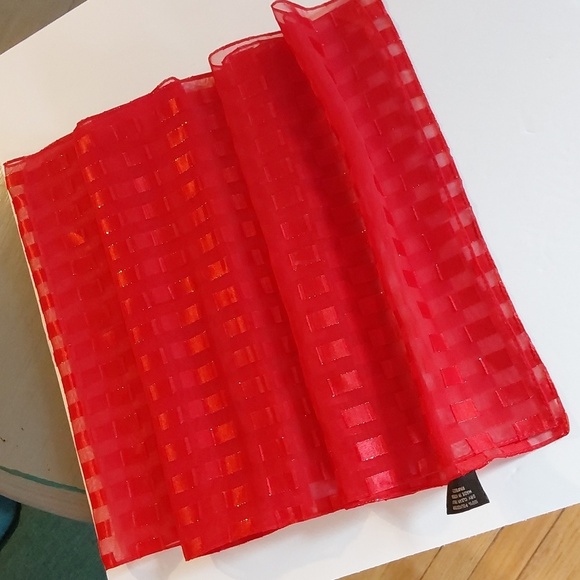 Cejon Vibrant Red Semi Sheer Dress Scarf Metallic Shimmer Box Design Large - Picture 2 of 7